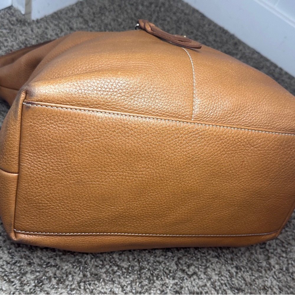 Dooney & Bourke Brown Pebbled Leather Hobo Bag Tan Camel Zip Pocket Shoulder Bag - Picture 11 of 16